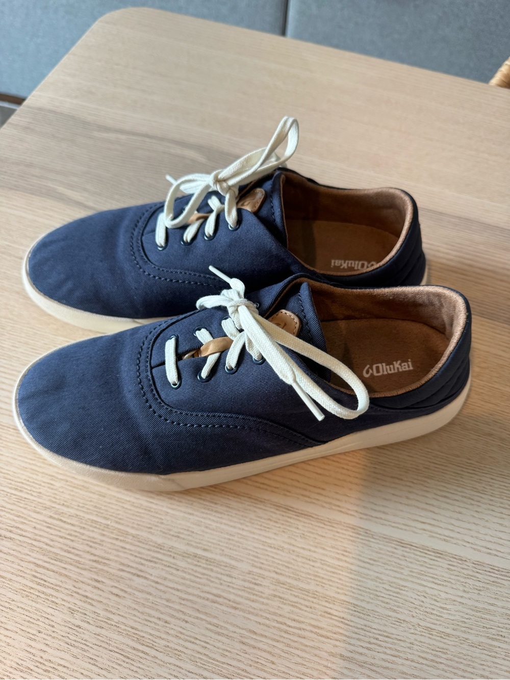OluKai Women’s Navy Canvas Sneakers with Cream Laces